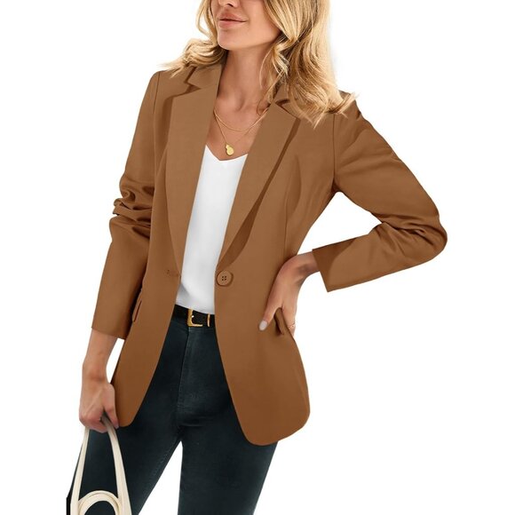 Women’s Brown Cicy Bell Casual Blazer Open Front Long Sleeve Office Suit - Picture 1 of 5
